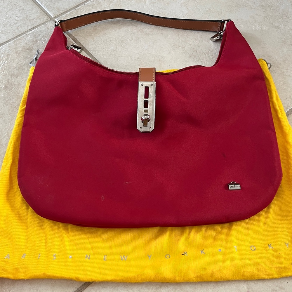 Elegant Red and Brown Shoulder Bag